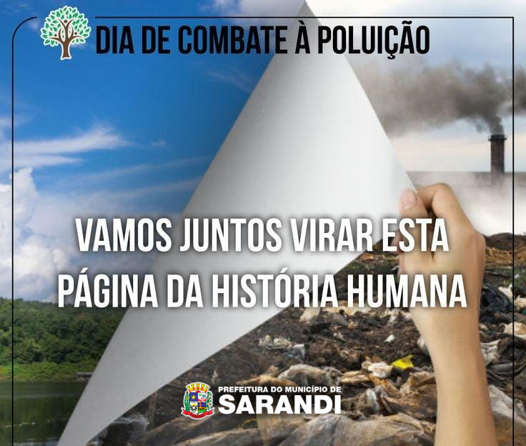 A  Secretaria Municipal de Saneamento e Meio Ambiente, lembra ao cidadão sarandiense que hoje, dia 14 de agosto é comemorado o Dia de Combate à Poluição 